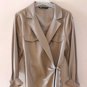 Zara Leather Blazer with Knot Tie Closure